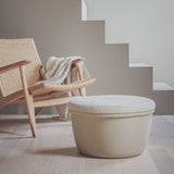 Barcelona Collection Pouf: a light yet sturdy seat made from regenerated cotton, organic fibres, FSC wood, and recycled paper